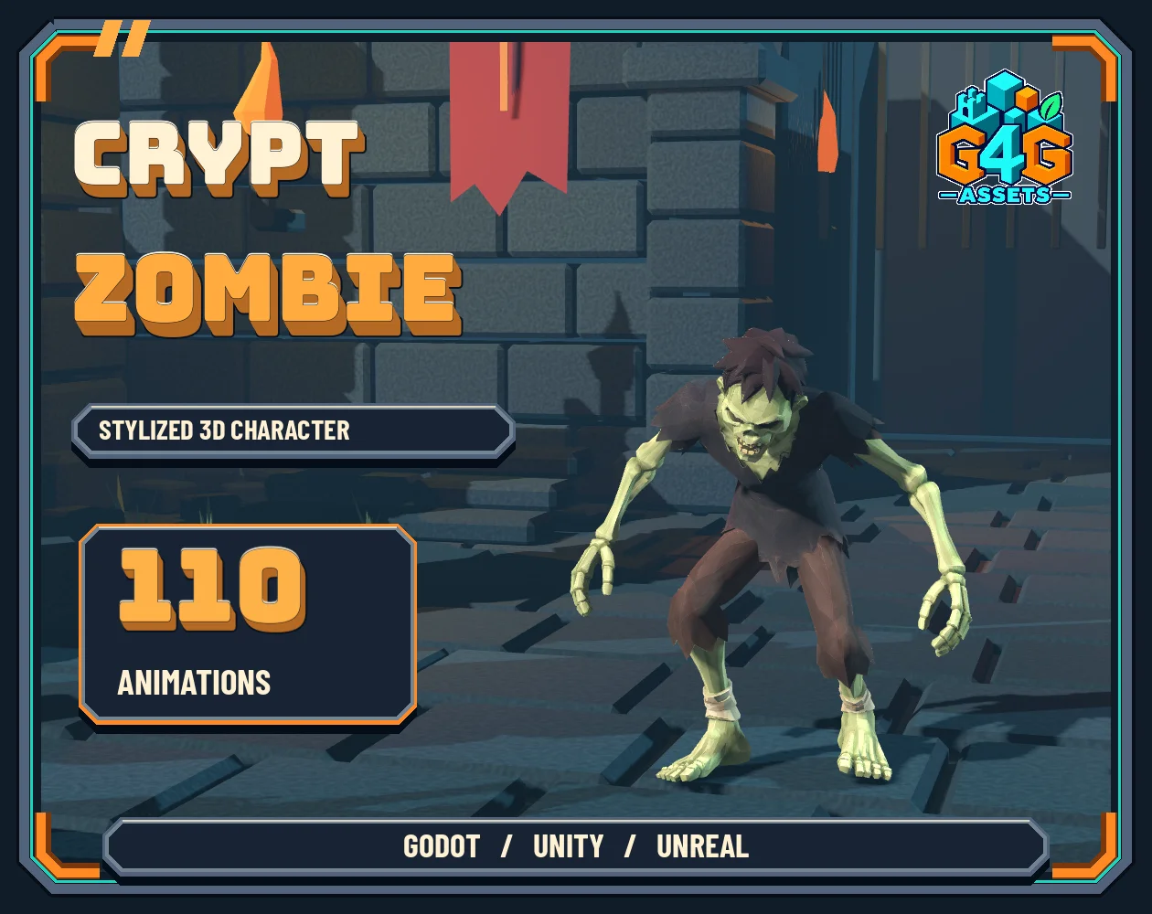Crypt Zombie with ragged clothing on a decorative dungeon stage