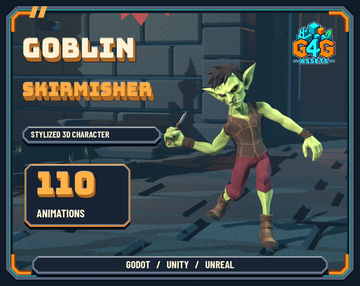 Goblin Skirmisher holding a dagger on a decorative dungeon stage
